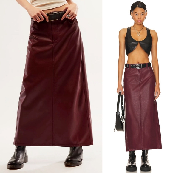 NWT Free People City Slicker Maxi Skirt in Red Jasper Vegan
